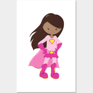 African American Girl, Pink Cape, Superhero Girl Posters and Art